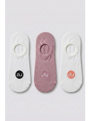 Allunique Penye Pamuk 3'lü Koyu Pembe Asorti Görünmez Sneaker Çorap