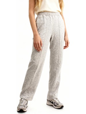 Rays Gri Yan Çima Dikiş Detaylı Geniş Paça Rahat Kesim Kadın Eşofman Altı 3114A