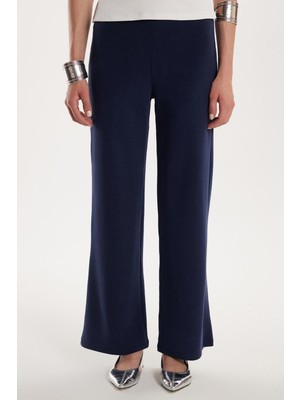 Tudors Kadın Relax Fit Rahat Kesim Lastikli Geniş Paça Modal Lacivert Pantolon