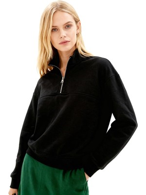 Rays Siyah Dik Yaka Önü Fermuar Detaylı Kadın Sweatshirt 3110A