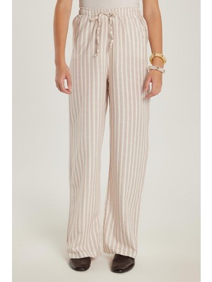 Tudors Slim Fit Dar Kesim Beli Bağcıklı Geniş Paça Pantolon