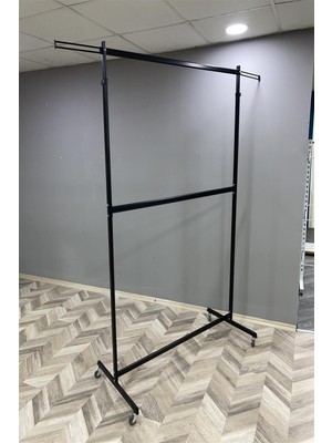 Modern Raf Yandan Çıkmalı Çift Katlı Ayarlı Konfeksiyon Askılığı Boyalı