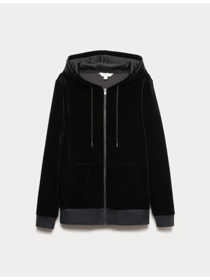 Marks & Spencer Kadife Kapüşonlu Fermuarlı Hırka