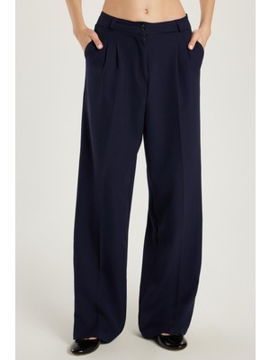 Tudors Kadın Regular Fit Pileli Ispanyol Paça lacivert Pantolon