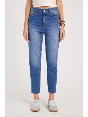 Tudors Kadın Slim Fit Dar Kesim Pamuklu Dar Paça Mavi Jean Pantolon