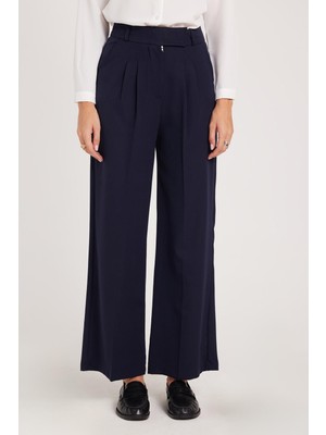 Tudors Kadın Regular Fit Klasik Kesim Cırt Kapamalı Palazzo Lacivert Pantolon
