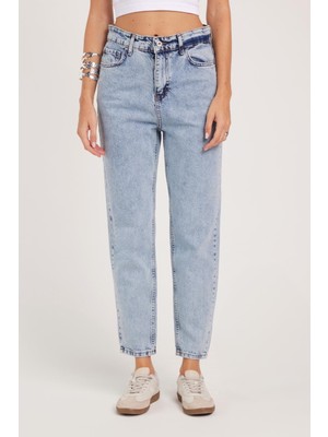 Tudors Kadın Slim Fit Dar Kesim Pamuklu Dar Paça açık Mavi Jean Pantolon