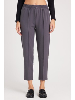 Tudors Kadın Relax Fit Rahat Kesim Yüksel Bel Düz Paça Beli Lastikli Antrasit Pantolon