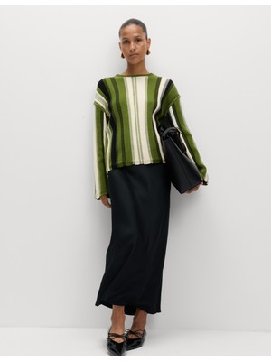 Marks & Spencer Pamuk Karışımlı Çizgili Bisiklet Yaka Triko Kazak