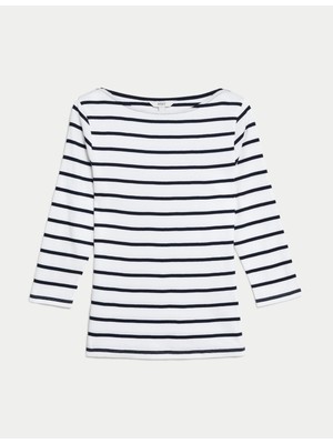 Marks & Spencer Saf Pamuk Çizgili Dar Kesim Üst