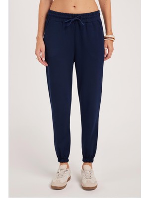 Tudors Kadın Relax Fit Rahat Kesim Modal Kumaş Beli Bağlamalı Lastikli Jogger Lacivert Pantolon