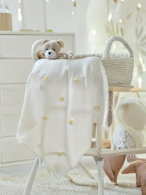 Storemax And Işlemeli Dokusu Pamuk Müslin Bebek Battaniyesi 75X75 cm (Beyaz)