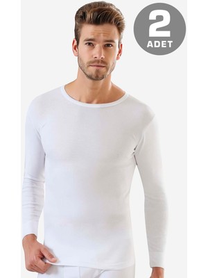 Arma Yıldız Erkek Bisiklet Yaka Uzun Kollu Fanila Badi Beyaz %100 Pamuklu Ribana 2'li Paket