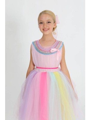 Star Pearl Kids Kız Çocuk Tül Boncuklu Elbise