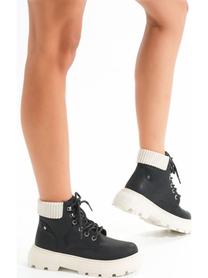 Zerenyus ZRİN-2045 Premium Siyah-Bej Bağcıklı Kadın Günlük Bot