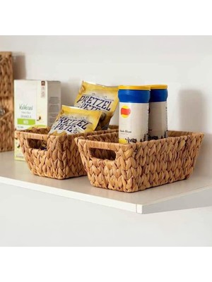 Storemax El Yapımı Hasır Dikdörtgen Dekoratif Sepet, Hasır Dikdörtgen Dekoratif Tepsi 3 Model Seçenekli (30 * 22 * 12CM) (Küçük)