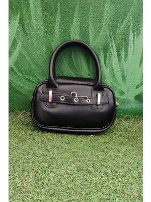 Belirtilmemiş Siyah Renk Mini Kadın Kol / El / Omuz Çantası - Altın Tokalı Şık Tasarım