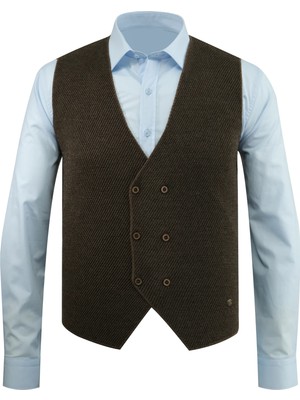 Çizgi Triko Erkek Düğmeli Spor / Regular Kalıp Triko Örme Kolsuz Yelek - 5013LS