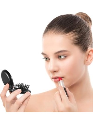 Storemax Aputue Katlanır Seyahat Aynası Saç Fırçası, 1 Adet Portatif Katlanabilir Mini Cep Fırçası, Kompakt Açılır Cep Masaj Fırçası, Kadınlar ve Kızlar Için Hava Yastıklı Tarak (Siyah)