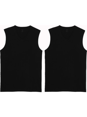 Eros Büyük Beden V Yaka Doğal Pamuklu Azo Test Onaylı 2li Erkek Kolsuz Kalın Askılı Atlet