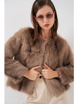 Hiccup Kadın Bdart Crop Fit Suni Kürk Ceket Kunduz Kahverengisi