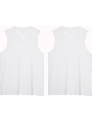 Eros Büyük Beden V Yaka Doğal Pamuklu Azo Test Onaylı 2li Erkek Kolsuz Kalın Askılı Atlet