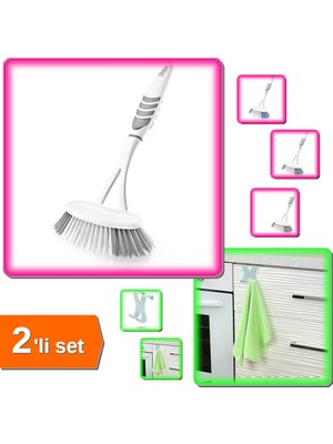 Hereveoyuncak Lavabo ve Küvet Dolap Temizleme Fırçası + Dolap Kapağı Çekmece Üstü Havlu Askısı - 2li Set N8J9T3
