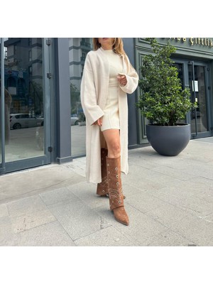 Mg 22709-3 Ekru Renk Hırka  Yüksek Gramajlı