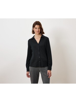 Tchibo Kadın Bluz, Uzun Kol, Düğmeli, Siyah