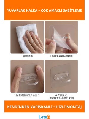 Letsii Kendinden Yapışkanlı Çok Amaçlı Pratik Yuvarlak Halka