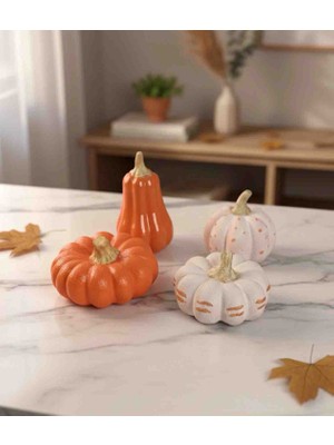 Artnest El Yapımı 4lü Balkabağı Dekoratif Dekorasyon Obje Biblo Süs Eşyası Hediyelik Eşya