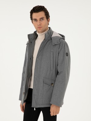 Cacharel Erkek Gri Melanj Kapüşonlu Kaz Tüyü Mont 50292378-VR086