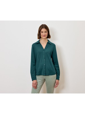 Tchibo Kadın Bluz, Uzun Kol, Düğmeli, Petrol