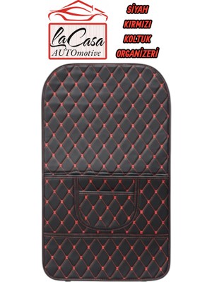 La Casa Automotive Koltuk Organizeri,koltuk Arkası Koruması, Araç Koltuk Arkası Deri(Vinil) Organizeri(SİYAH-KIRMIZI)