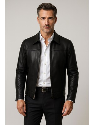 Deri Work Kuzu Derisi Siyah Fermuarlı Erkek Ceket Slim Fit Modeli ile Şık ve Rahat