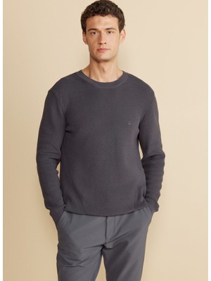 Brooks Brothers Bisiklet Yaka Standart Antrasit Melanj Erkek Kazak BBFW25MKL013