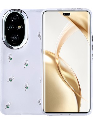 Kip GSM Honor 200 Kılıf Kamera Koruyucu Simli Yıldız Desenli Kabartmalı Şeffaf Slikon Kapak
