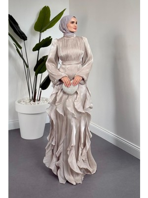 Merven Akyüz Noveline Eteği Fırfırlı Jan Jan Abiye Taş