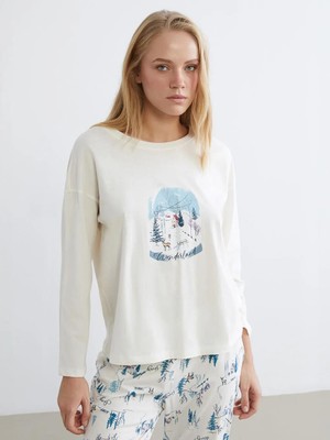 LC Waikiki Bisiklet Yaka Yılbaşı Temalı Kadın Pijama Takımı  (W5)
