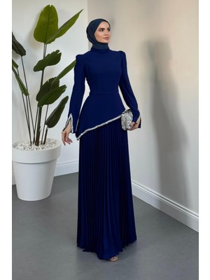 Merven Akyüz Noirelle Altı Pliseli Asimetrik Kesim Abiye Sax