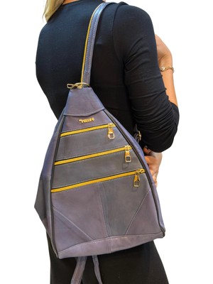 By Pellini Kadın Hakiki Deri Maymun Model Sırt Çantası Mavi