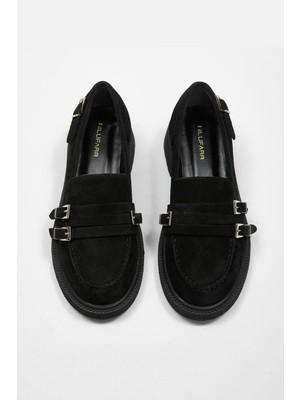 Nilufarr Jayla Siyah Süet Hakiki Deri Kadın Loafer