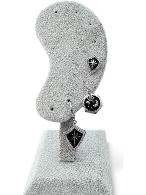 Cesicey Kutup Yıldızı Siyah Kalkan Küpe Kadın Çelik Küpe Gümüş Renk