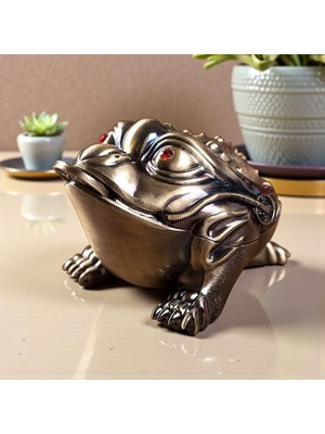 Elifeshop Lüks Feng Shui Şans Paralı Metal Kurbağa Biblo Rüzgar Geçirmez Küllük Çok Fonksiyonlu Dekoratif Obje