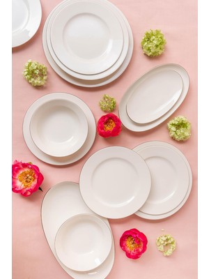 Soley | Ceyda | Platin Kenarlı 24 Parça 6 Kişilik Porselen Yemek Takımı