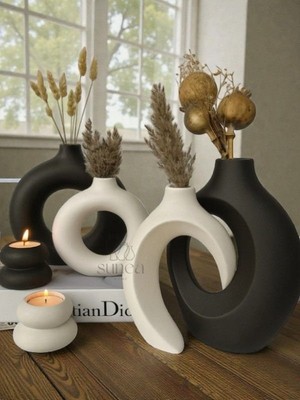 Sunea Dekoratif Sevgili Sarmaşık Vazo Set, Halka Vazo Tealight Mumluklu Set, Dekoratif Obje & Biblo Set
