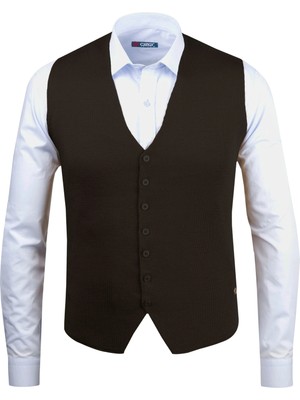 Çizgi Triko Erkek Düğmeli Spor / Regular Triko Örme Kolsuz Yelek - 4241LS