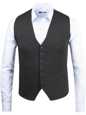 Çizgi Triko Erkek Düğmeli Spor / Regular Triko Örme Kolsuz Yelek - 4241LS