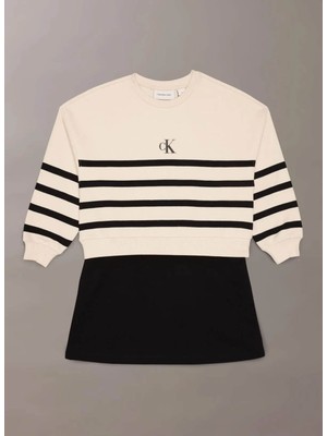 Calvin Klein Çizgili Ekru Kız Çocuk Kısa Elbise IG0IG029630K4