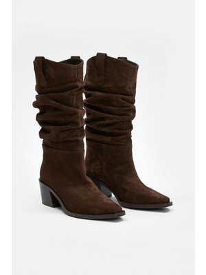 Nilufarr Loven Acı Kahve Süet Hakiki Deri Topuklu Çizme